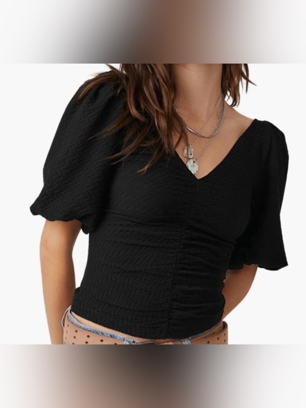 Free People Cupcake Ruched Puff Sleeve Top size XL